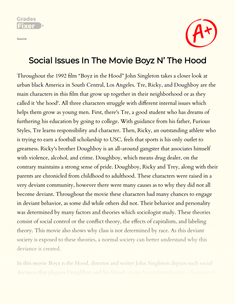 Social Issues in The Movie Boyz N’ The Hood Essay