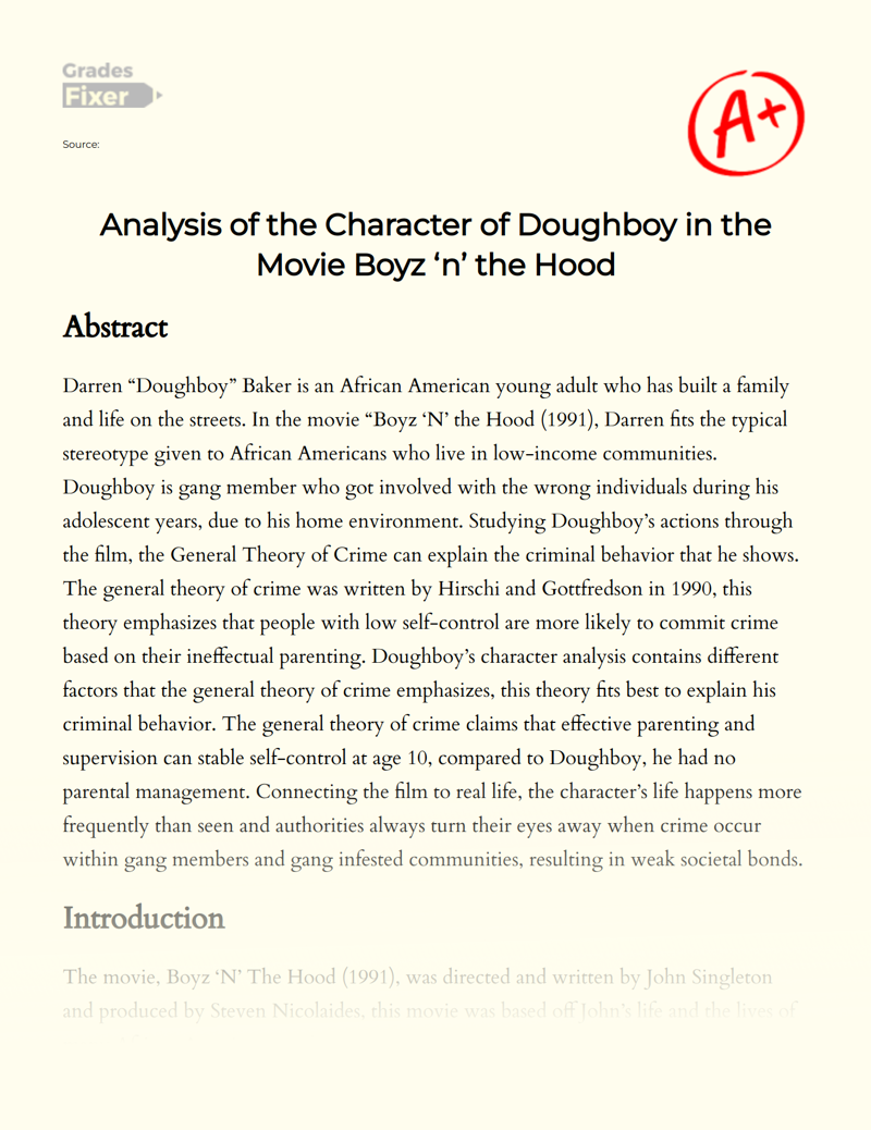 Analysis of The Character of Doughboy in The Movie Boyz ‘n’ The Hood Essay