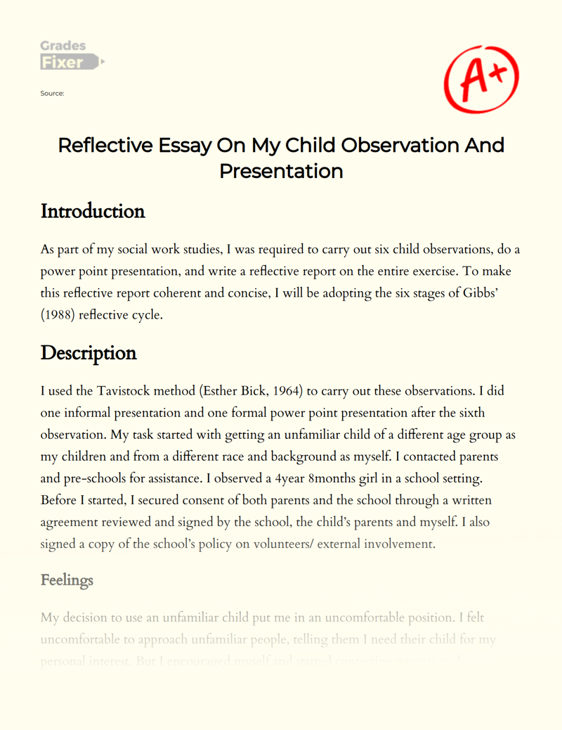 Reflective on My Child's Observation and Presentation Essay