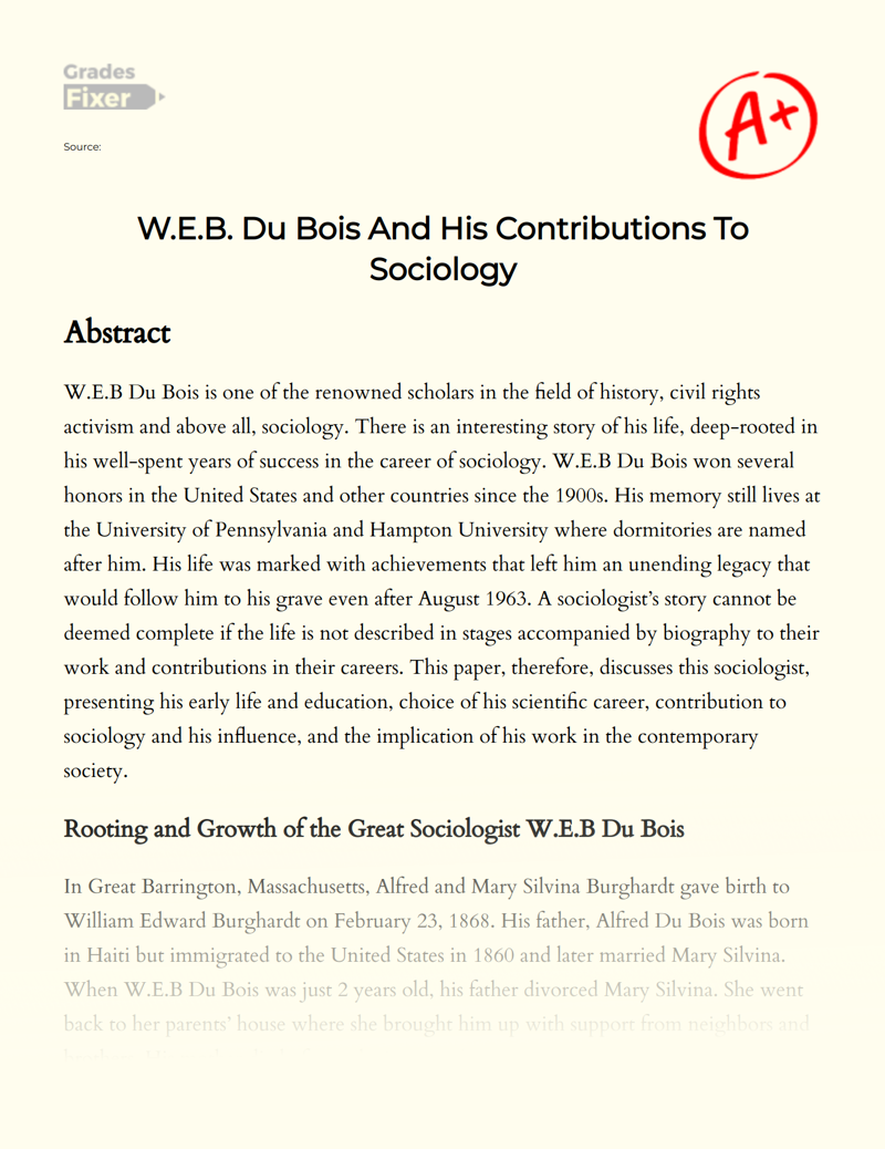 W.e.b. Du Bois and His Contributions to Sociology Essay