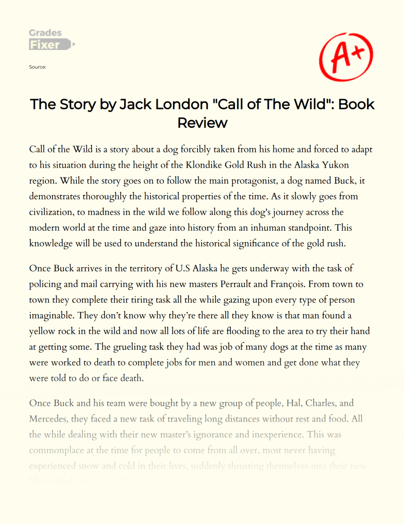 The Story by Jack London "Call of The Wild": Book Review Essay