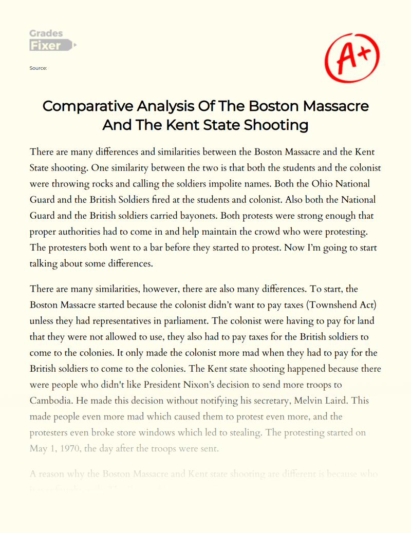 Comparative Analysis of The Boston Massacre and The Kent State Shooting Essay