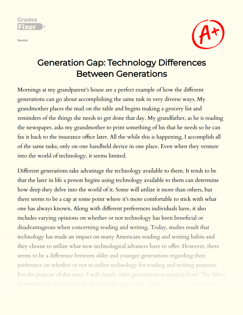 Generation Gap: Technology Differences Between Generations Essay