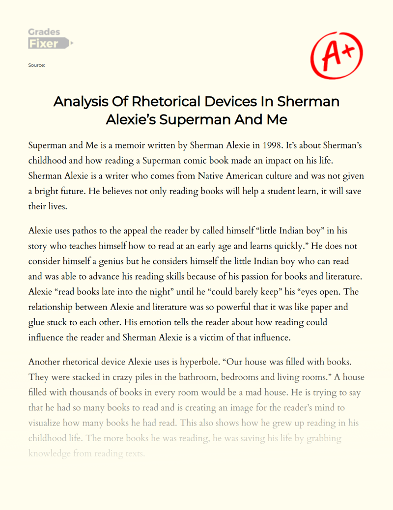 Analysis of Rhetorical Devices in Sherman Alexie’s Superman and Me Essay