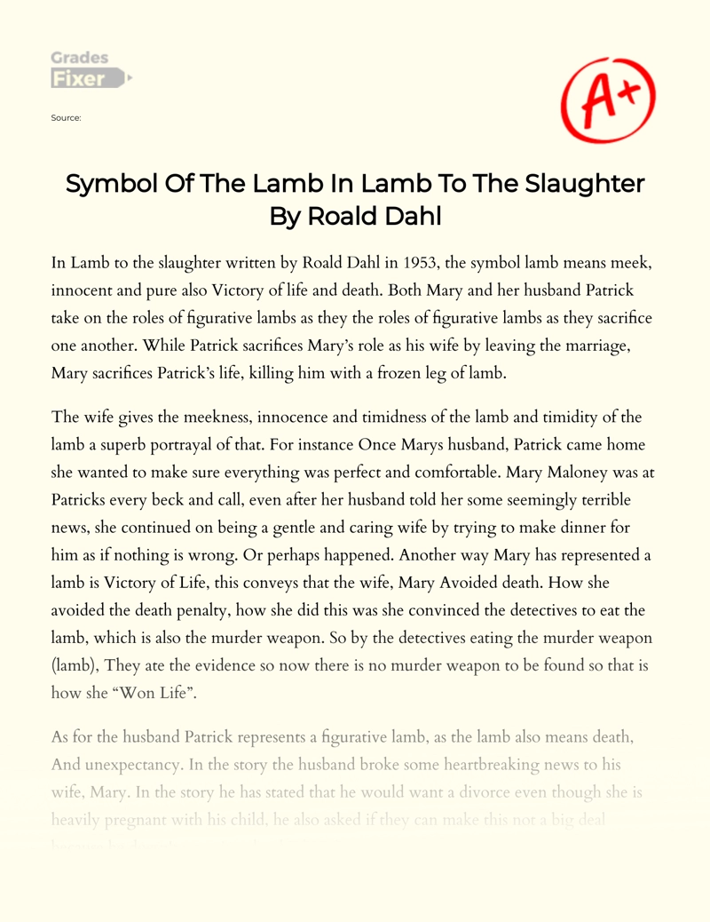 Symbol of The Lamb in Lamb to The Slaughter by Roald Dahl Essay
