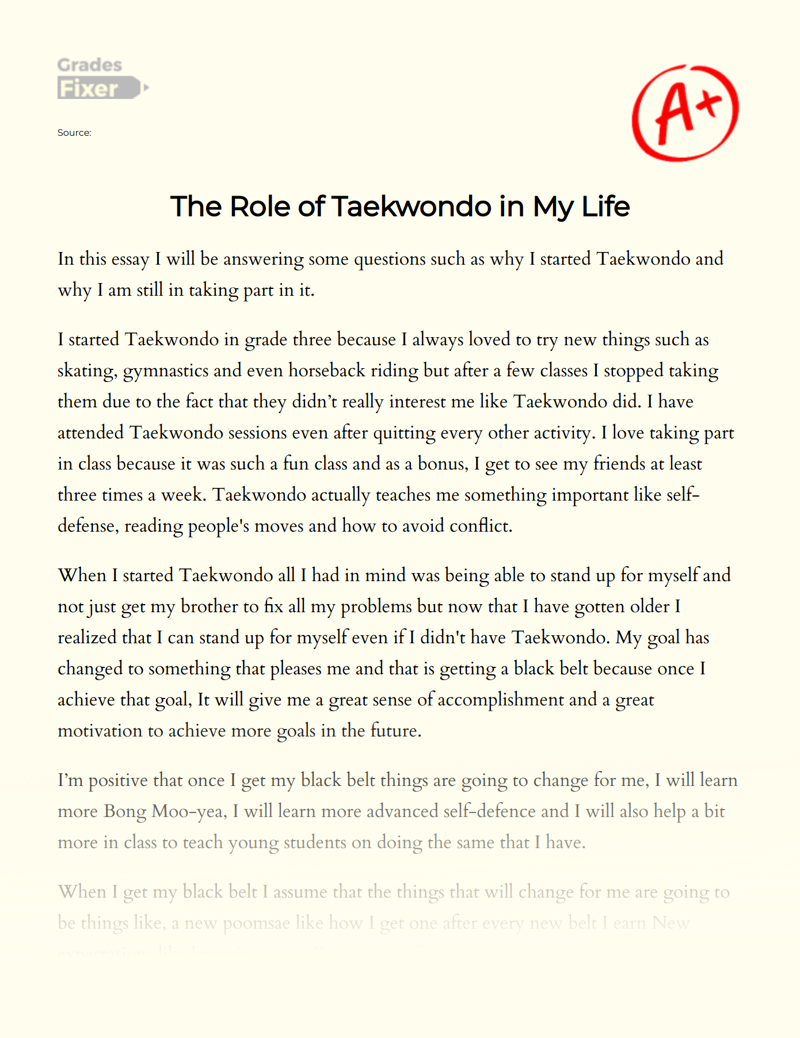 The Role of Taekwondo in My Life Essay