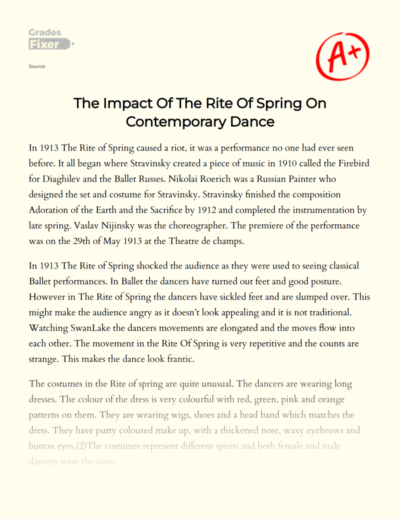 The Impact of The Rite of Spring on Contemporary Dance Essay