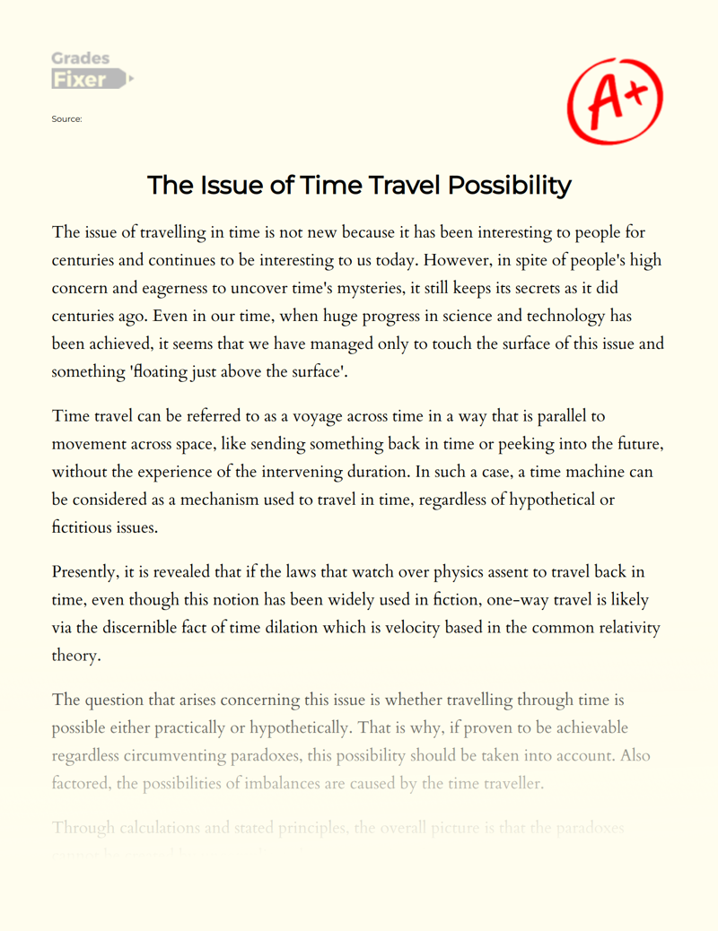 The Issue of Time Travel Possibility Essay
