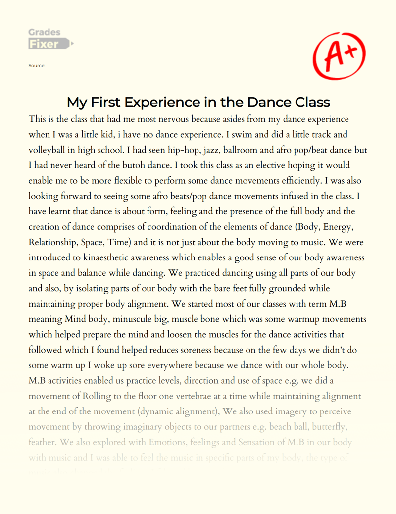 My First Dance Experience and Lessons Learned Essay