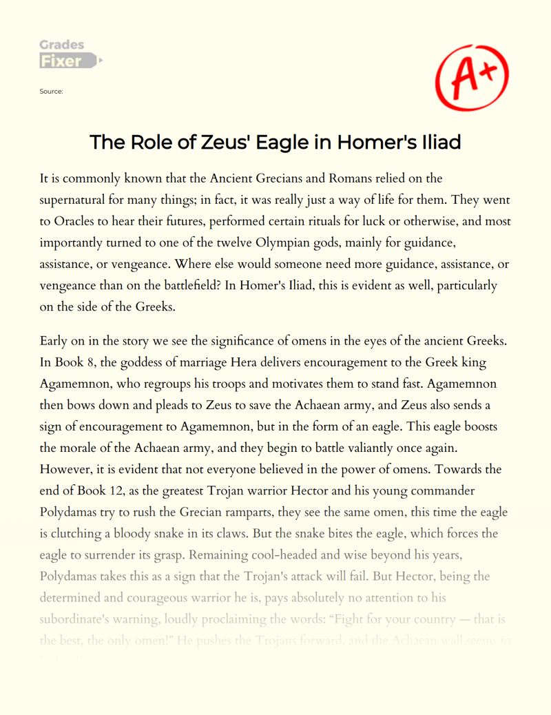 The Role of Zeus' Eagle in Homer's Iliad Essay