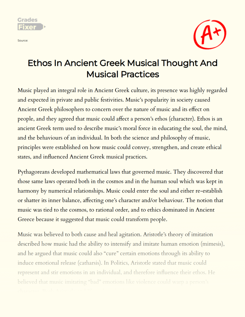 Ethos in Ancient Greek Musical Thought and Musical Practices Essay