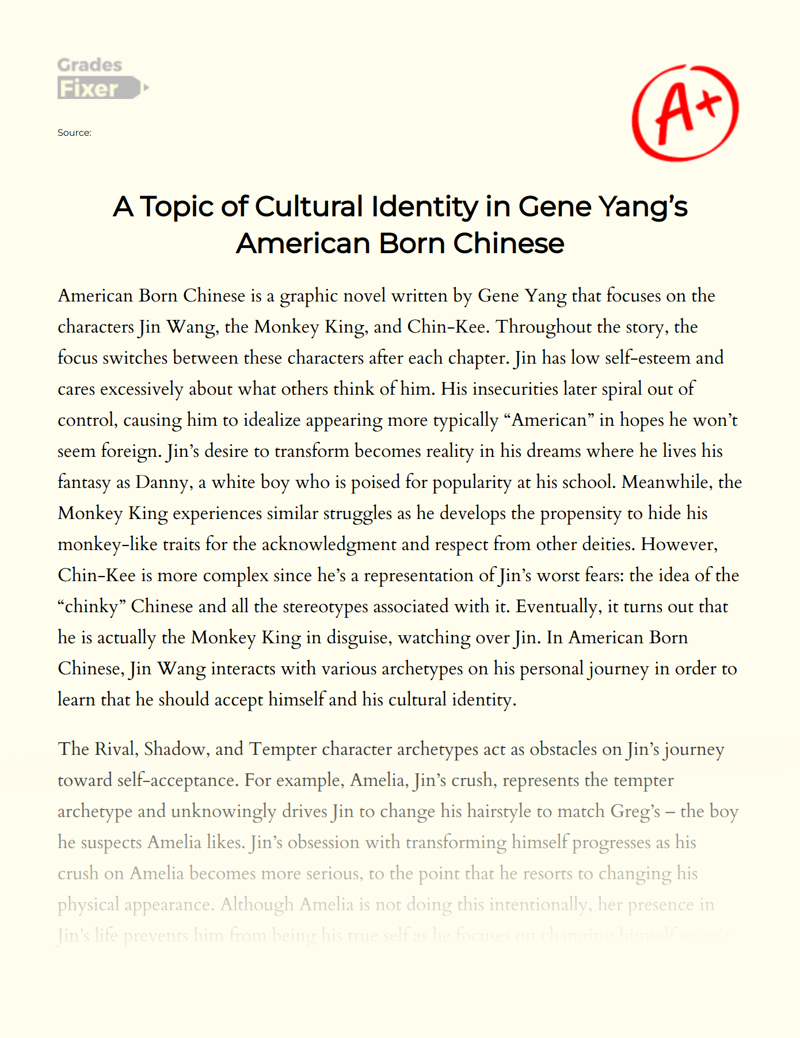 A Topic of Cultural Identity in Gene Yang’s American Born Chinese Essay