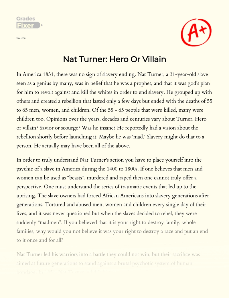 Nat Turner: Hero Or Villain essay