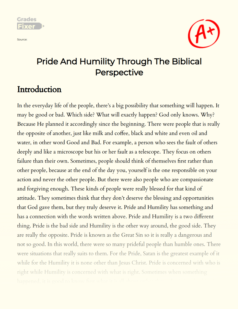 Pride and Humility Through The Biblical Perspective Essay