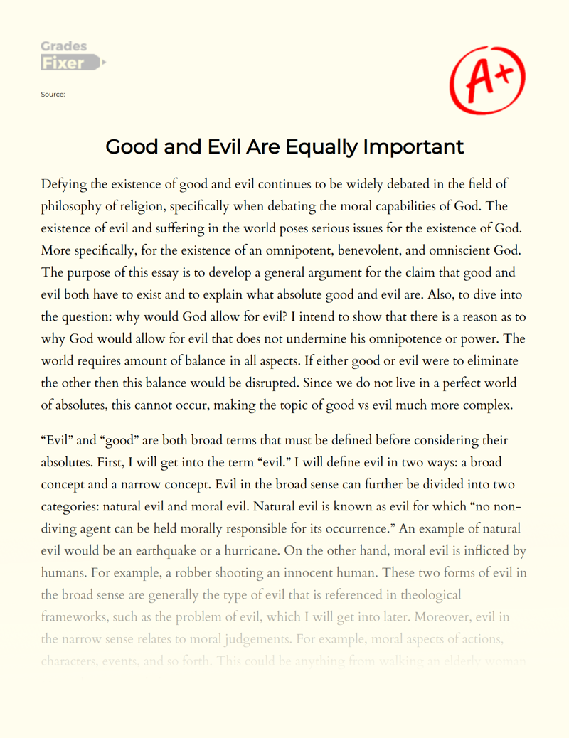 Good and Evil Are Equally Important Essay