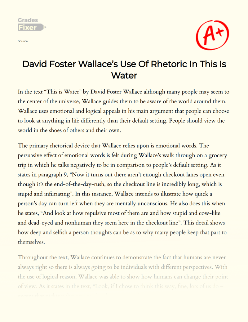 David Foster Wallace’s Use of Rhetoric in This is Water Essay