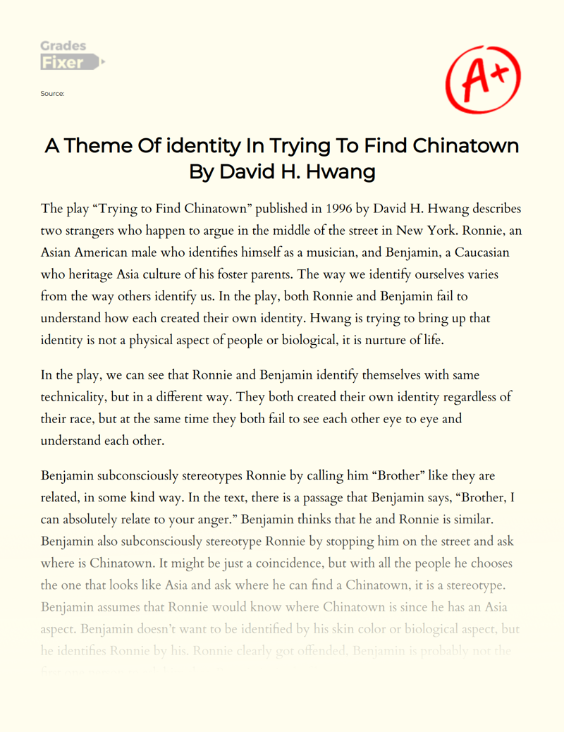 A Theme of Identity in Trying to Find Chinatown by David H. Hwang Essay
