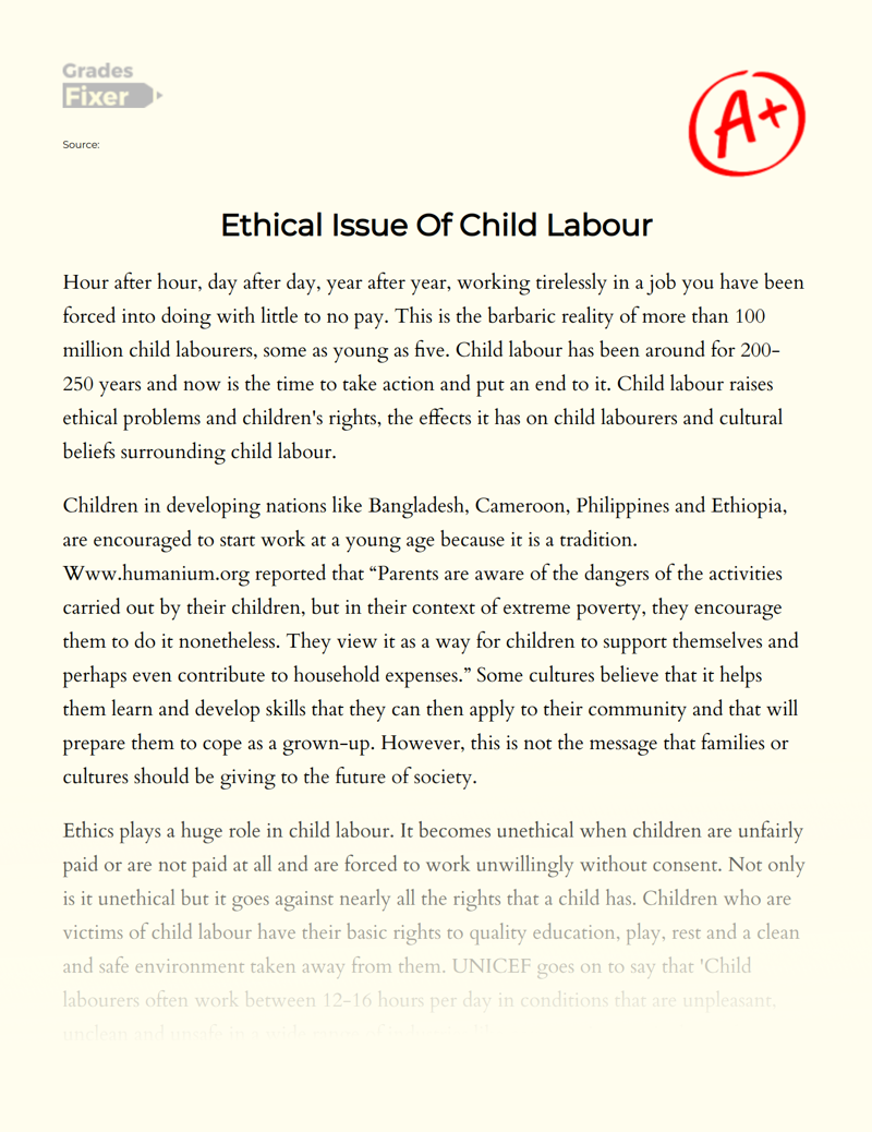 Ethical Issue of Child Labour Essay