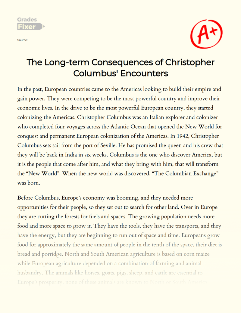 The Long-term Consequences of Christopher Columbus' Encounters Essay