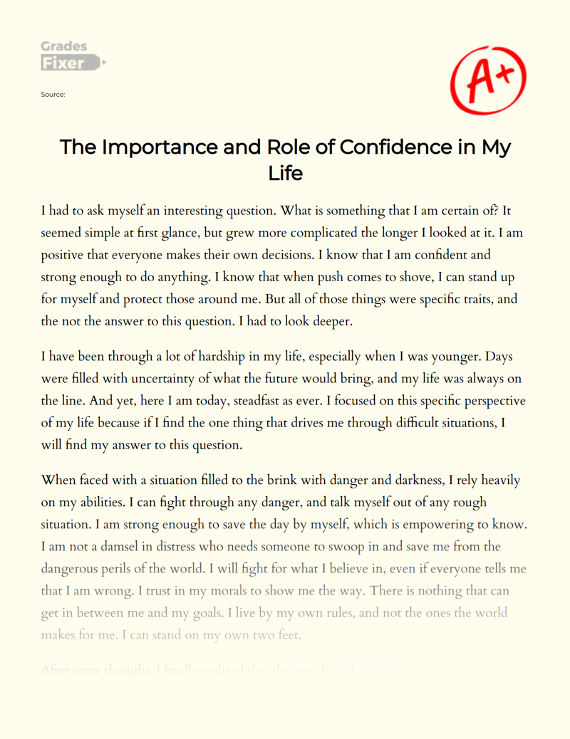 The Importance and Role of Confidence in My Life Essay