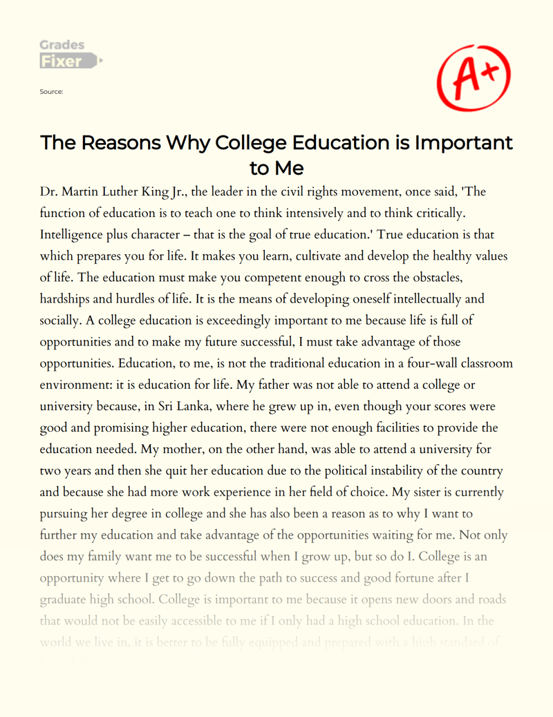 The Reasons Why College Education is Important to Me Essay