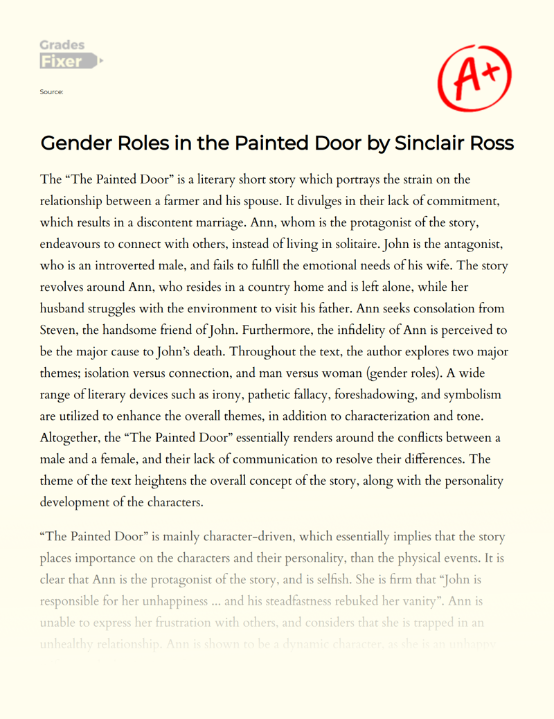 Gender Roles in The Painted Door by Sinclair Ross Essay