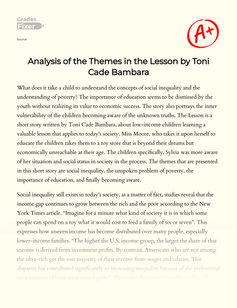 Analysis of The Themes in The Lesson by Toni Cade Bambara Essay