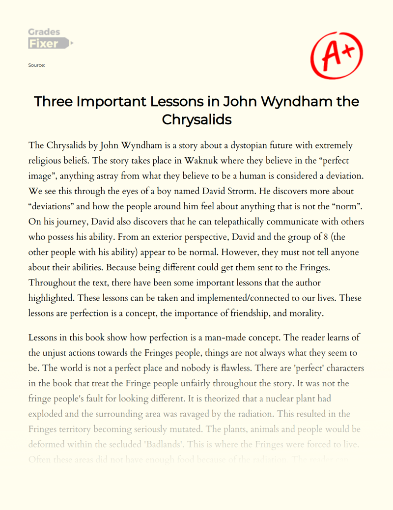 Three Important Lessons in John Wyndham The Chrysalids Essay