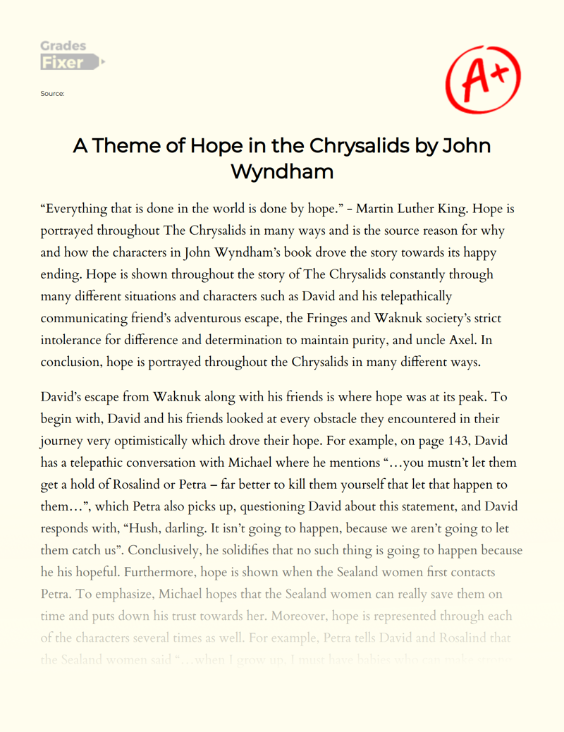 A Theme of Hope in The Chrysalids by John Wyndham Essay