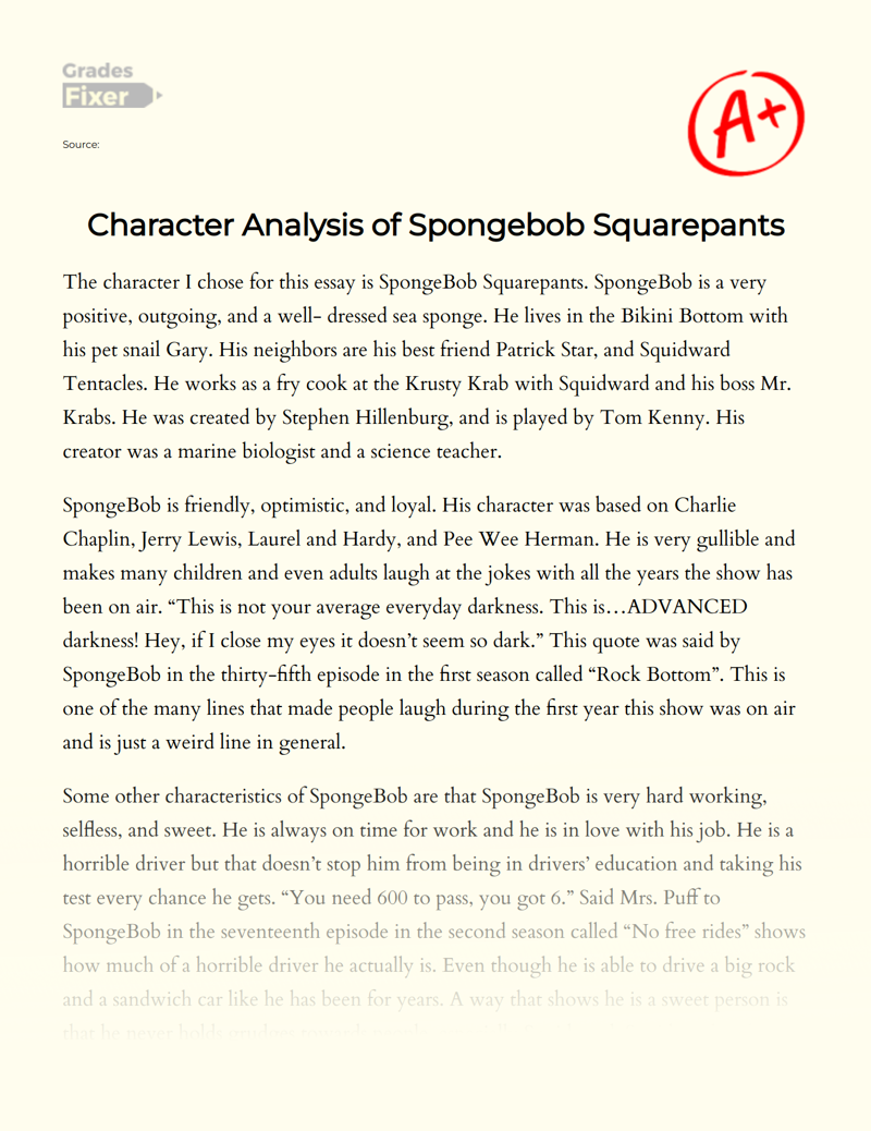 Character Analysis of Spongebob Squarepants Essay