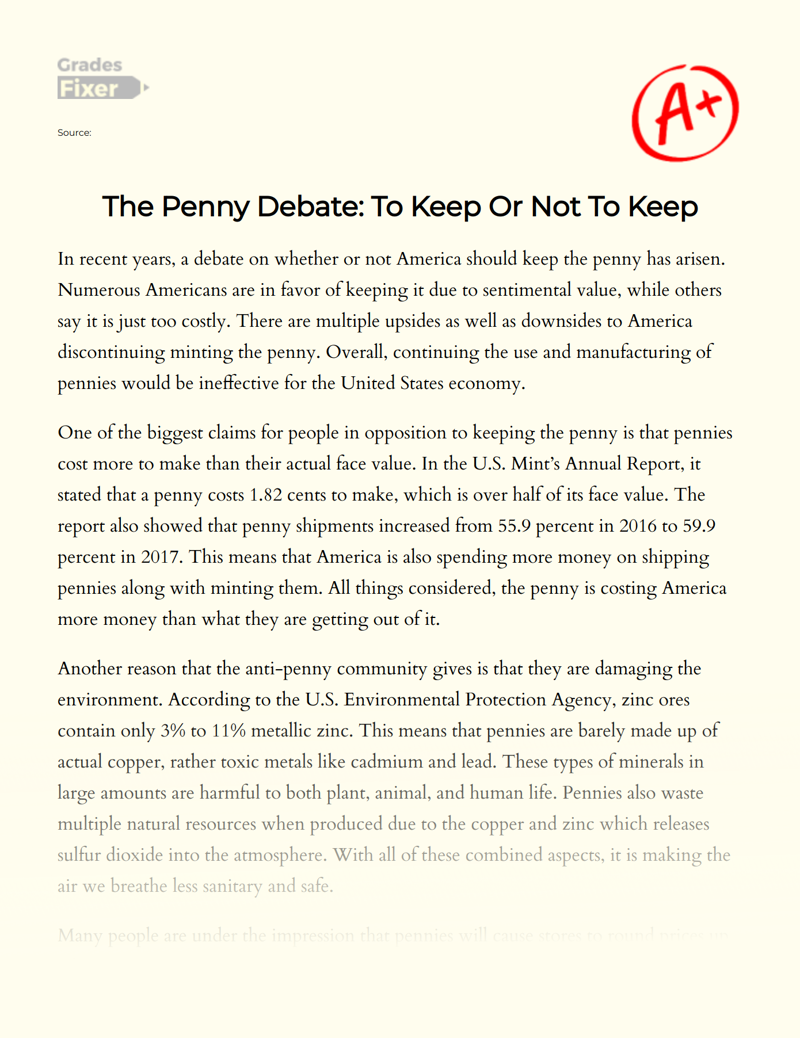 The Penny Debate: to Keep Or not to Keep Essay