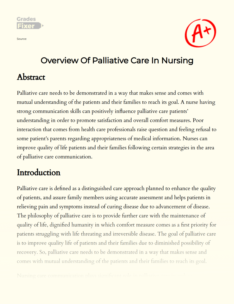 Overview of Palliative Care in Nursing Essay