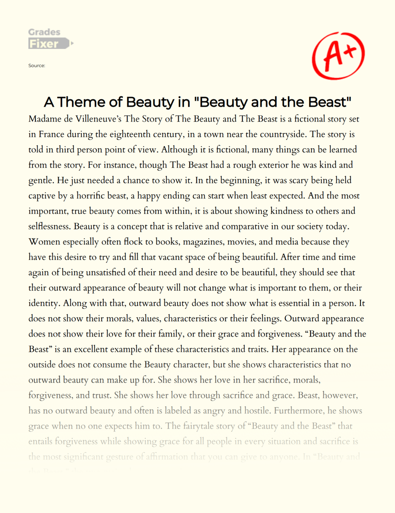 "Beauty and The Beast": The Theme of True Beauty Essay