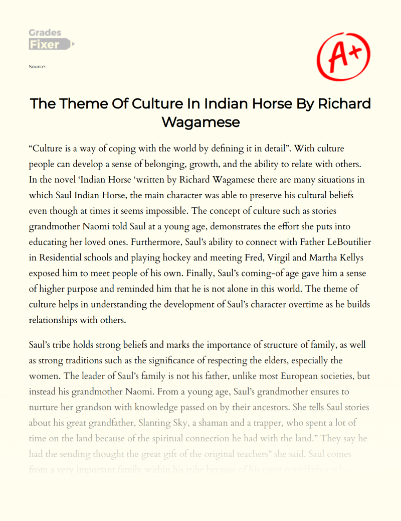 "Indian Horse": The Theme of Racism and Culture Essay