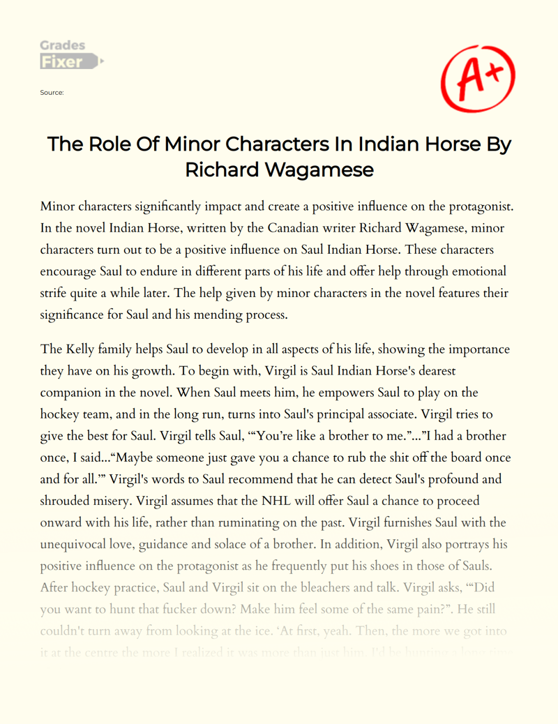 The Role of Minor Characters in Indian Horse by Richard Wagamese Essay