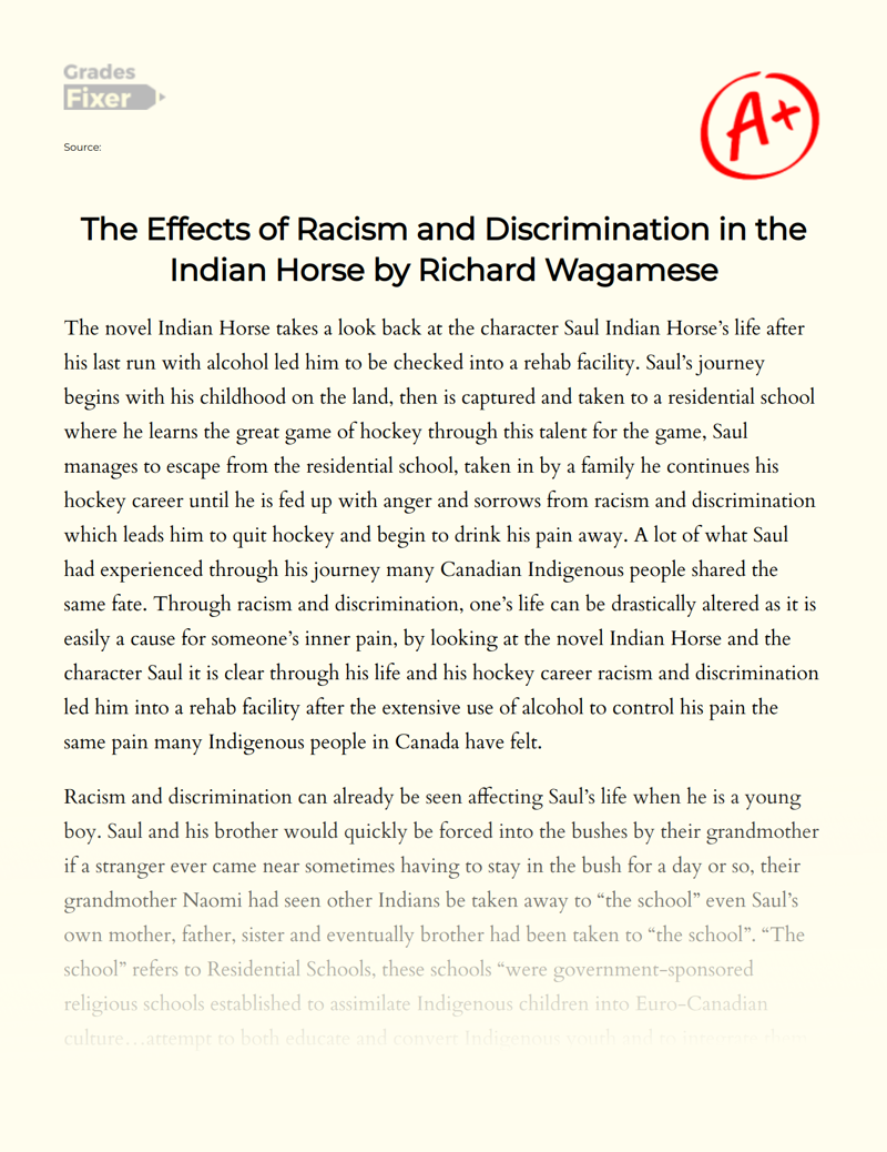 The Effects of Racism in Indian Horse by Richard Wagamese Essay