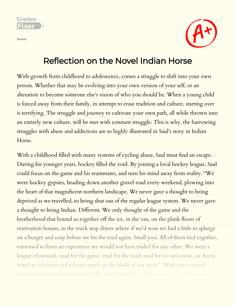 Reflection on The Novel Indian Horse Essay