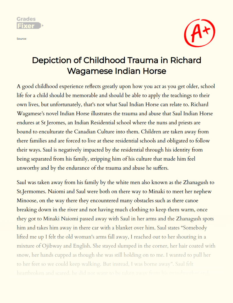 Depiction of Childhood Trauma in Richard Wagamese's Indian Horse Essay
