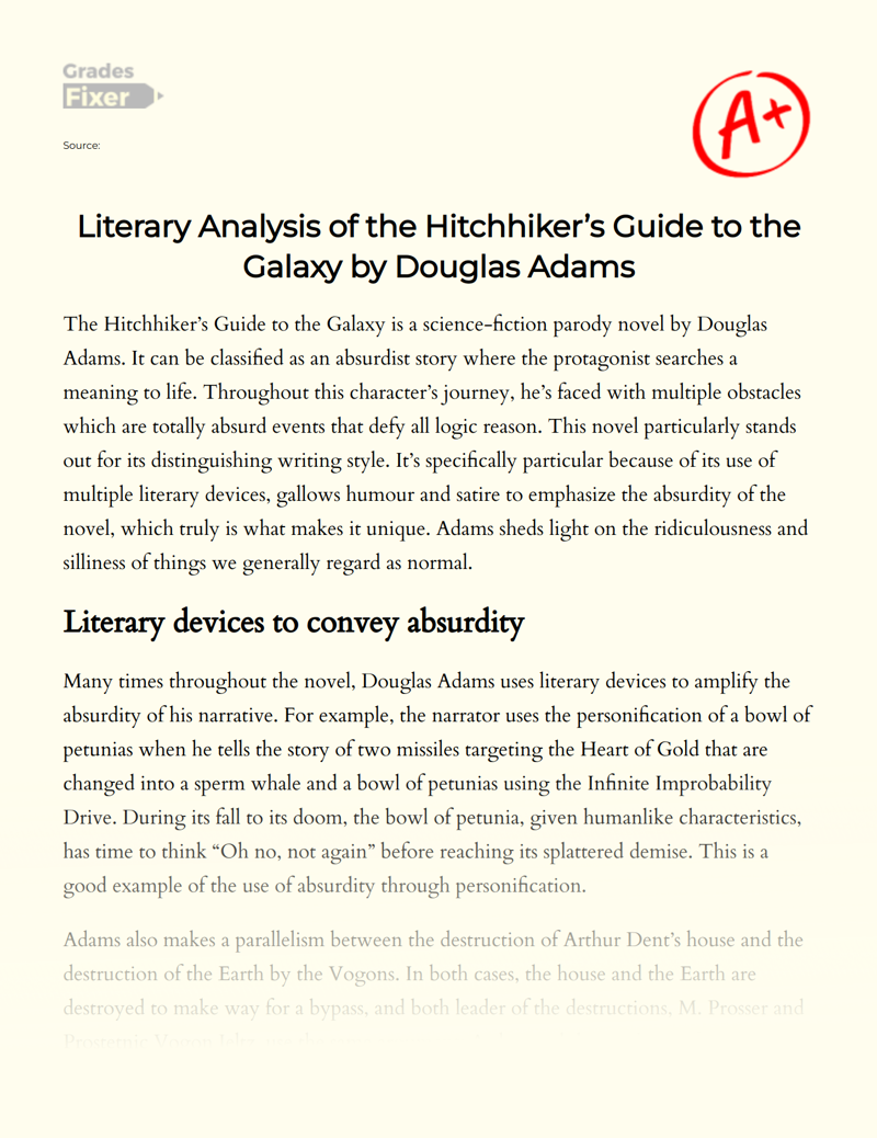 Literary Analysis of The Hitchhiker’s Guide to The Galaxy by Douglas Adams Essay