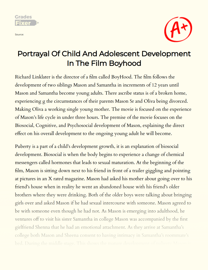 Portrayal of Child and Adolescent Development in The Film Boyhood Essay