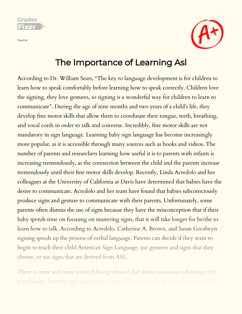 The Importance of Learning Asl Essay
