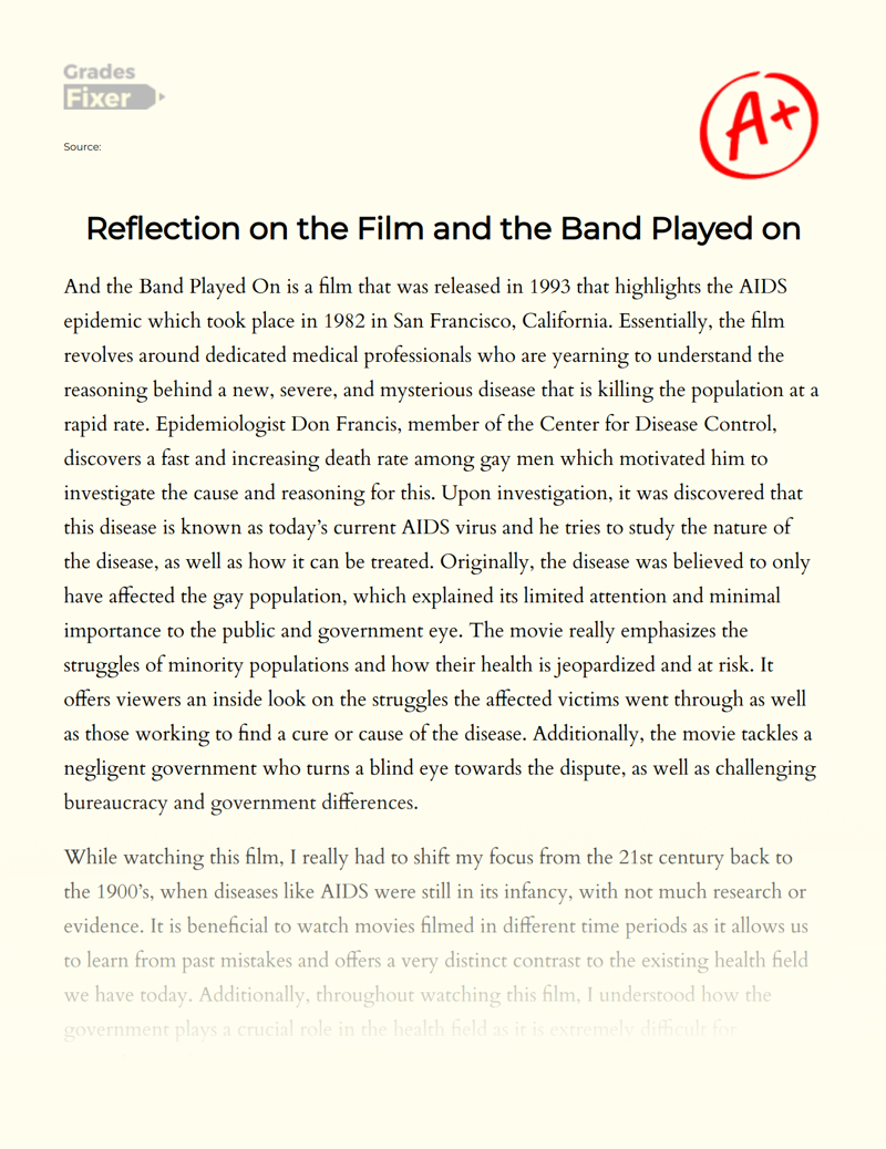 Reflection on The Film and The Band Played on Essay