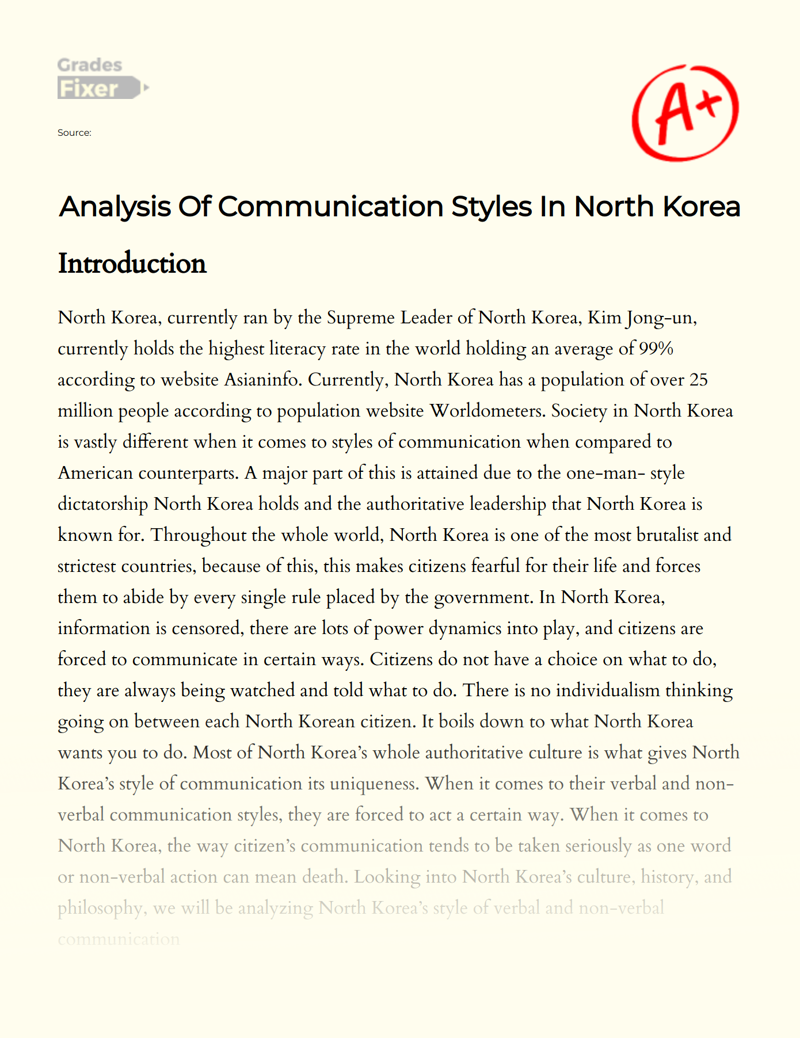 Analysis of Communication Styles in North Korea Essay