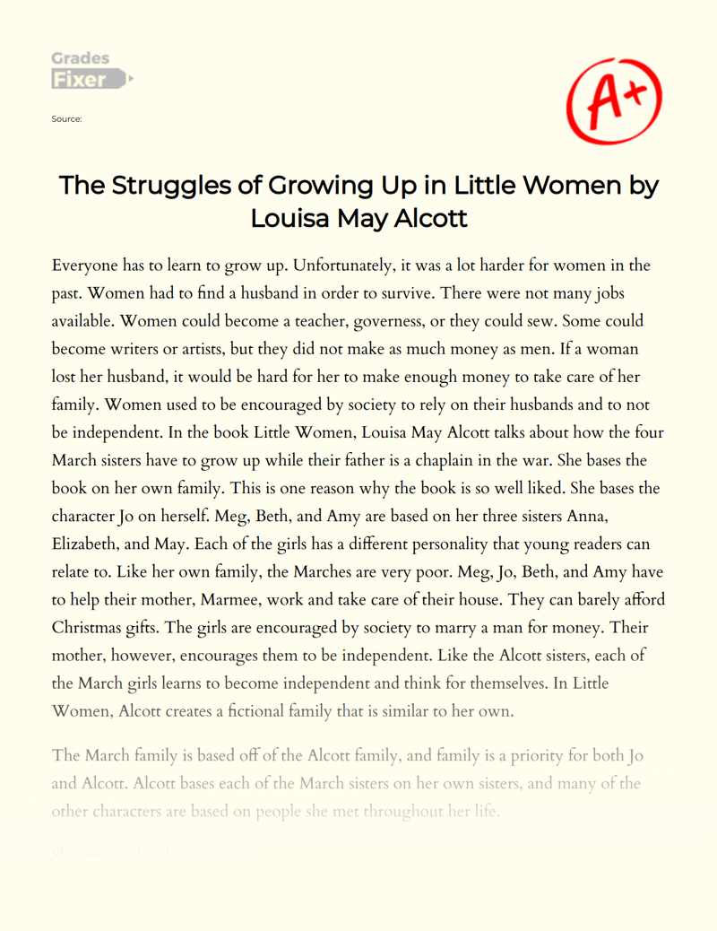 The Struggles of Growing Up in Little Women by Louisa May Alcott Essay