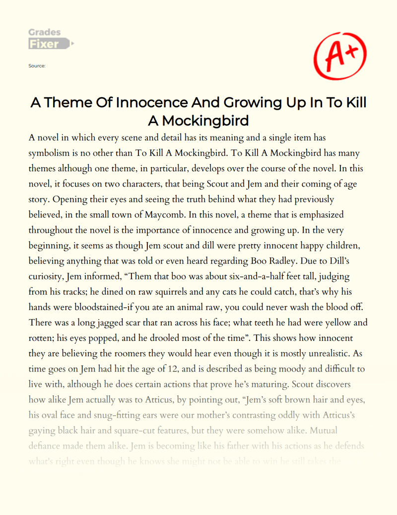 A Theme of Innocence and Growing Up in to Kill a Mockingbird Essay