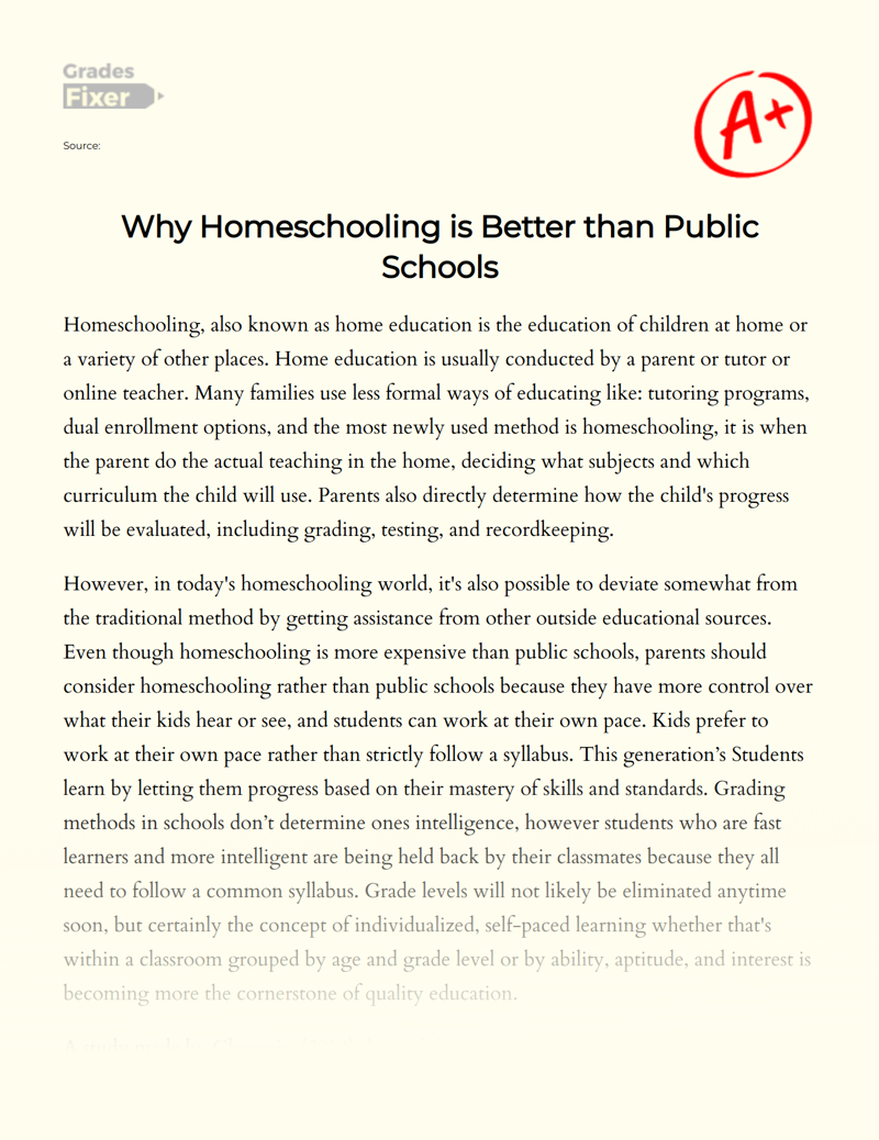 is homeschooling better or worse than public school essay