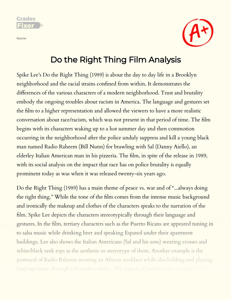 Do The Right Thing Film Analysis Essay