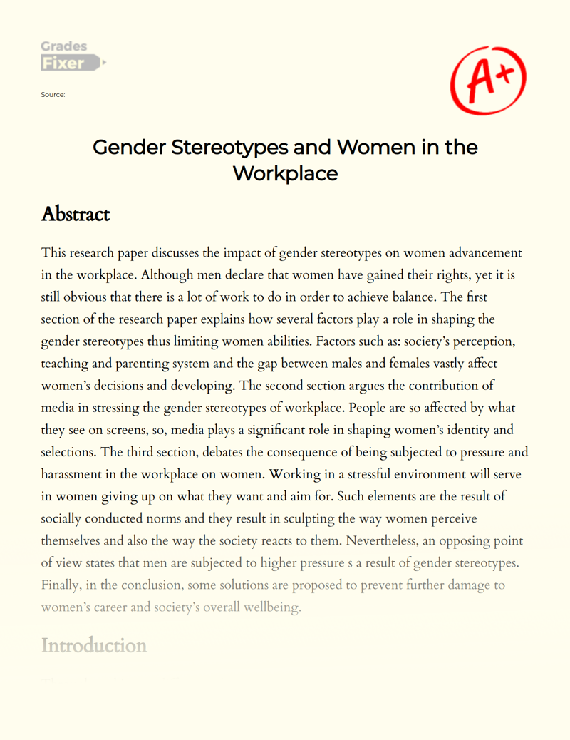 Gender Stereotypes in The Workplace: a Research Essay