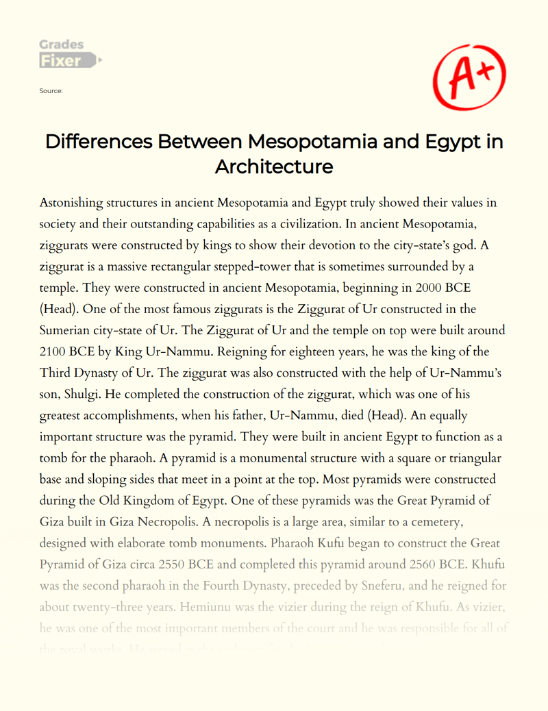 Differences Between Mesopotamia and Egypt in Architecture Essay