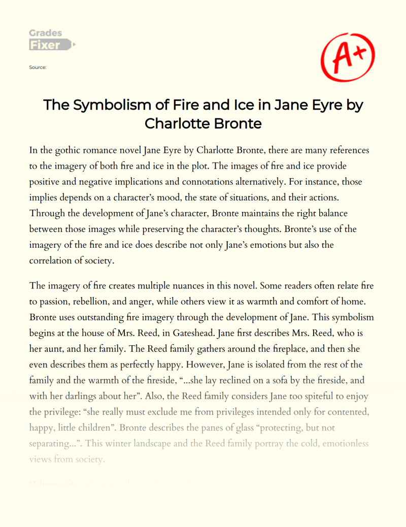 The Symbolism of Fire and Ice in Jane Eyre by Charlotte Bronte Essay